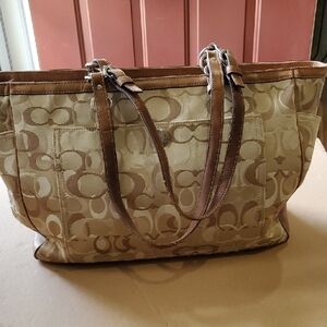 Coach Tan and Brown Diaper Bag 15 X 11.5  Signature Tote With Dust Bag